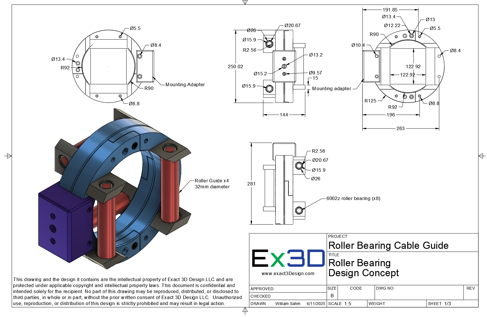 EX3D roller bearing technical drawing